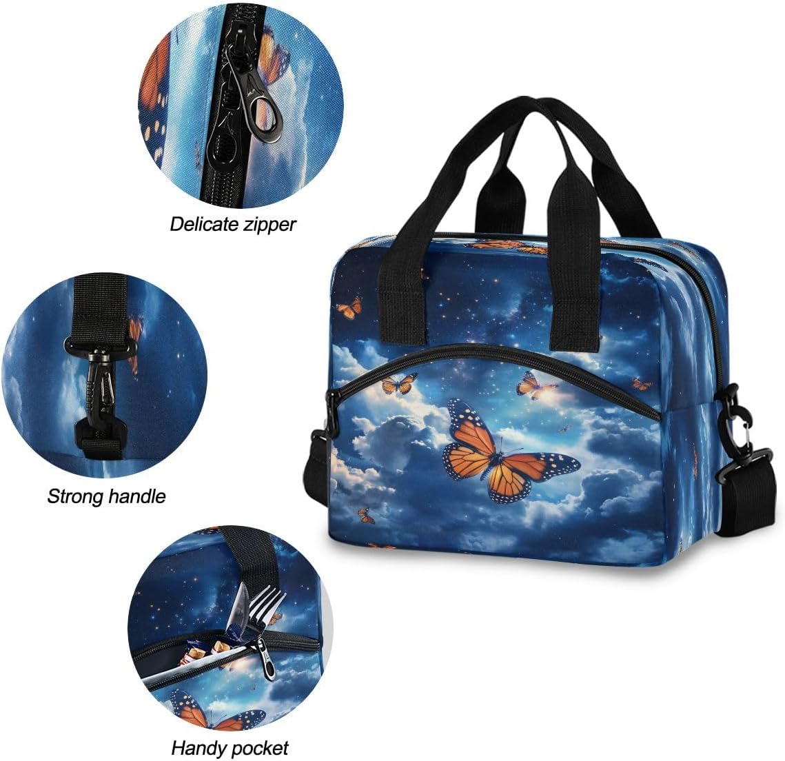 Lunch Bag for Kids Butterfly Sky Cooler Lunch Box Large Capacity Lunch Organizer for Boys Girls image 4