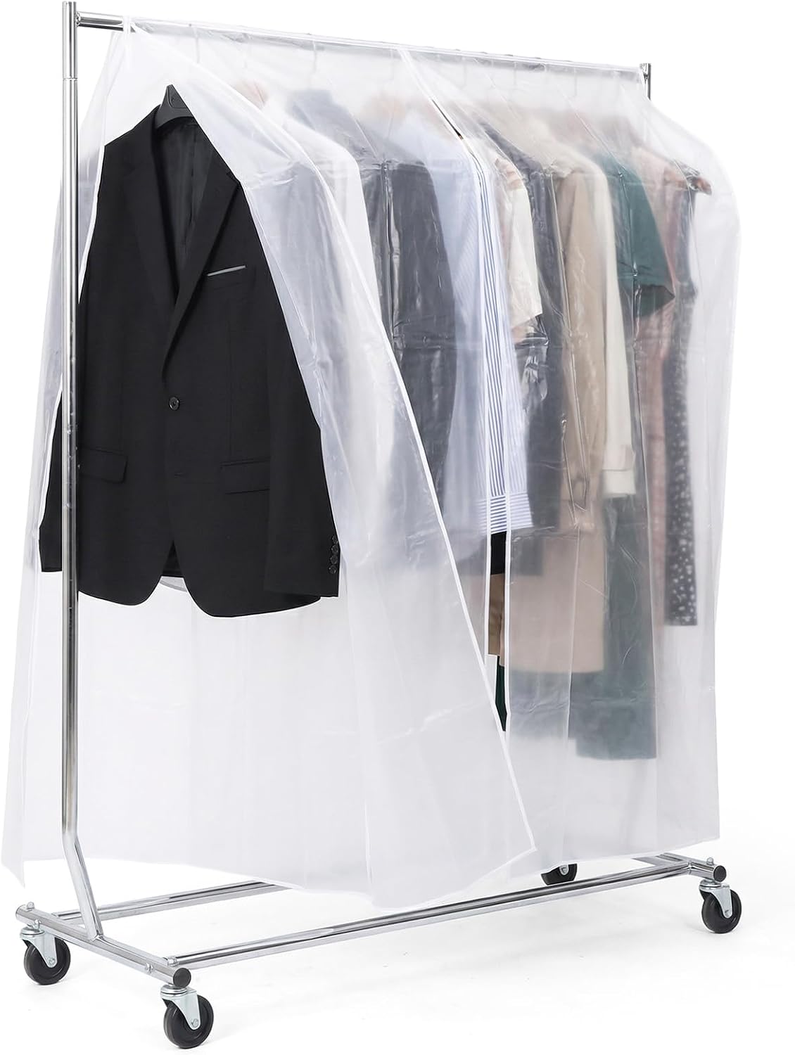 Large Clothing Rack Covers, 59" Hanging Garment Bags for Closet Storage, Large Clear Window Hanging Clothes Storage, Clear Clothes Shoulder Rack Cover Suit Coat Dress Closet Dustproof Cover