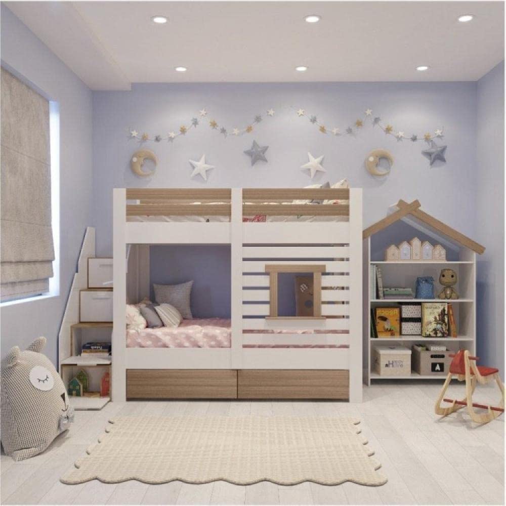 Detailed dimension diagram of the Casatema Star Plus Bunk Bed, showing overall dimensions, drawer dimensions, and step dimensions.