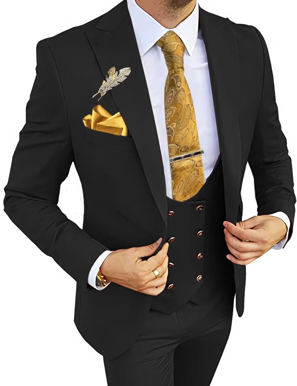 Wangyue3 Piece Men's Suits Slim Fit Suits for Men Wedding Prom Tuxedo Suits Formal Business
