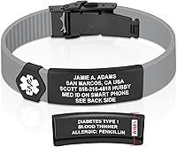 Vista 38 de Divoti Pulsera de identificación de alerta médica grabada personalizada, grabado láser de doble cara, pulsera de silicona, cierre de seguridad