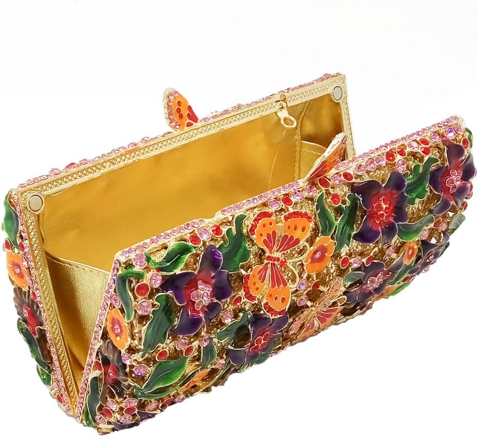Boutique De FGG Small Flower Clutch Purses for Women Formal, Butterfly Crystal Clutch Evening Bag, Handmade Hardcase Handbag