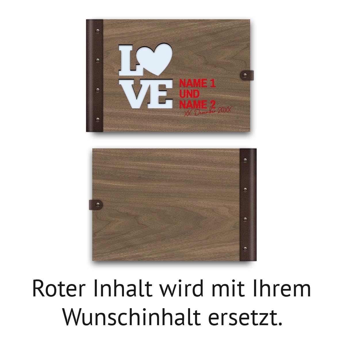 Personalisiertes Hochzeit Gästebuch echtes Holz DIN A4 Hochzeitsbuch mit Lasergravur - Love - mit 72 Blatt / 144 Seiten Naturpapier Weiß