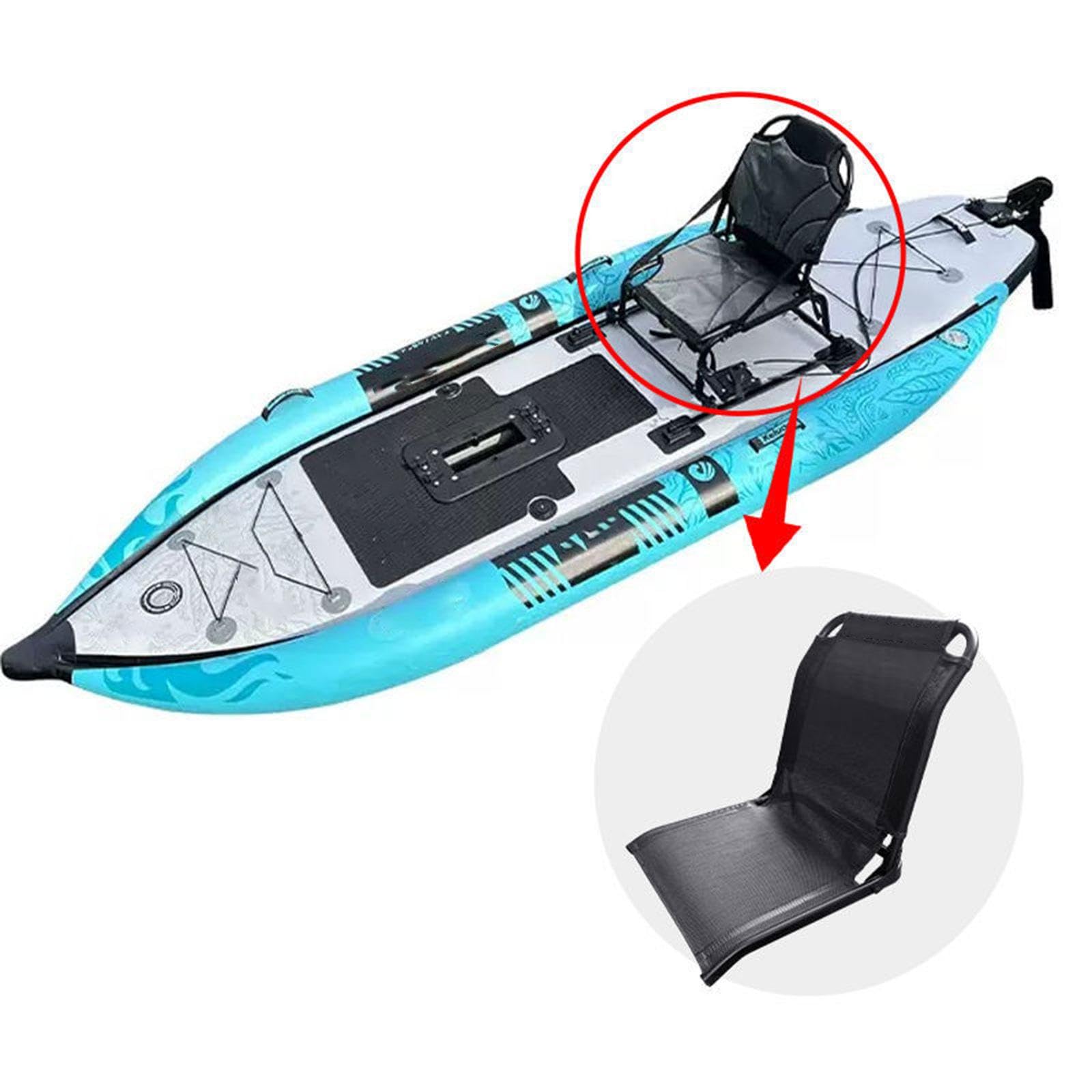 Seggiolino da pesca per kayak gonfiabile, rafting, bleacher, da viaggio, con supporto posteriore imbottito