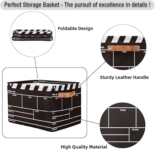 Miniatura 4 de Cesta de almacenamiento grande con asas, cesta de almacenamiento plegable con asas, cesta de lavandería con temática de película, caja de