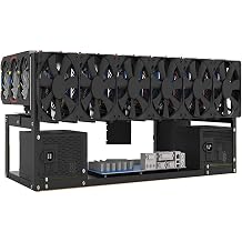 Topaliving 12 GPU Mining Rig Frame, Steel, Black, Desktop, 12 GPUs, 2 ATX PSU, 6 Fans, 12cm, 240mm H x 268mm W x 268mm D
