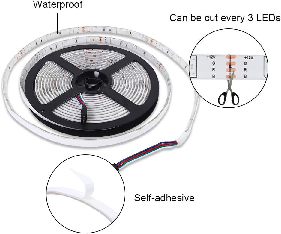 LUNSY RGB LED Light Strips with RF Remote, 32.8ft, Waterproof IP65,SMD 5050,Dimmable LED Flexible Strip Light for Interior, living room, bedroom, etc.