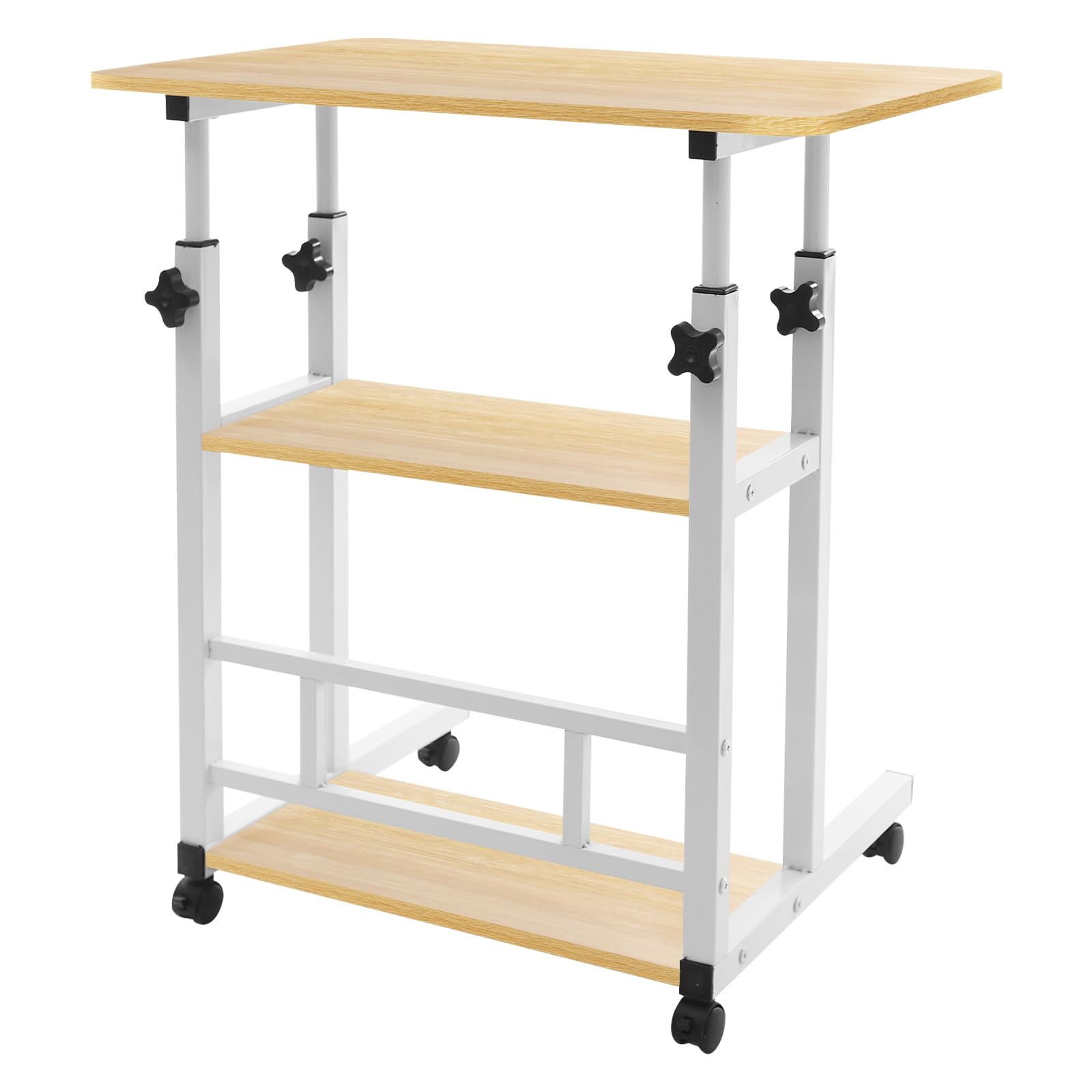 Comodino regolabile Overbed, scrivania mobile a 3 livelli, per soggiorno, ufficio, casa, studio, colore legno, 60 x 40 cm, altezza regolabile: 60 – 90 cm