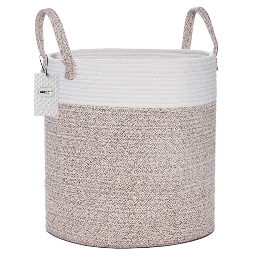 Panier à jouets pliable en coton marron et blanc pour organiser la chambre d'enfant et le salon