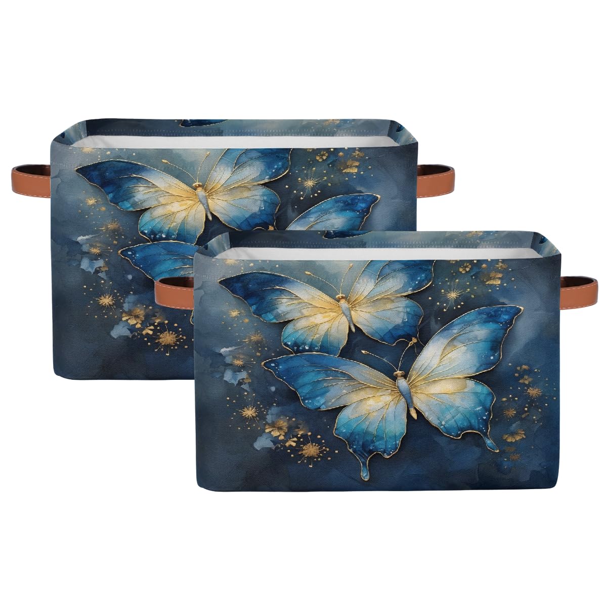 Mexpekil Canasta de almacenamiento de mariposa azul mármol azul caja de almacenamiento de juguetes para niños, organizador de almacenamiento de tela para estantes, cesta de regalo grande con asas, 2