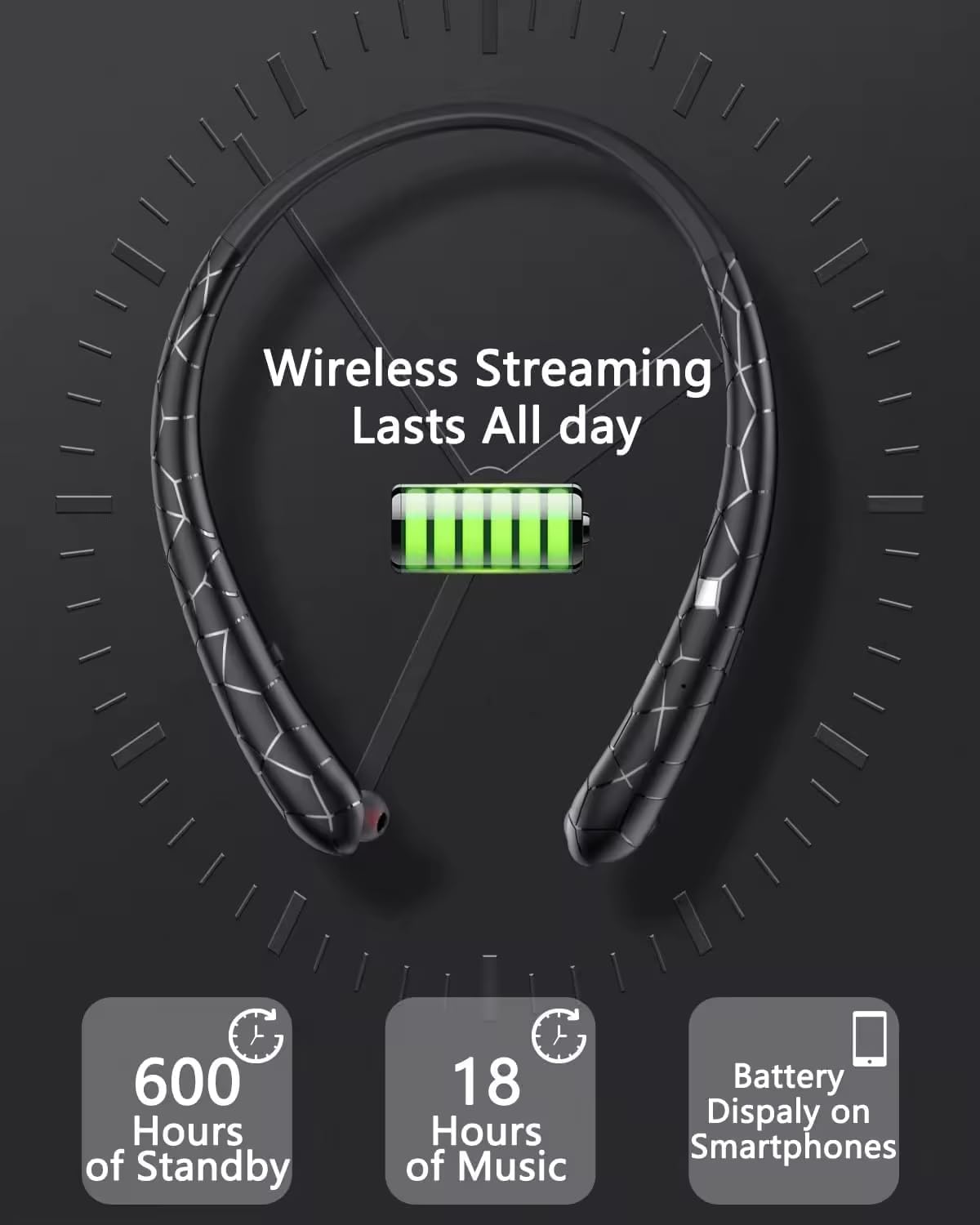 Retractable Neckband Bluetooth Headphones, No-Tangle Wireless Earbuds with 14Hrs Playtime, IPX5 Rating, CVC Noise Cancellation Mic for Crystal Clear Calls, Ideal for Running, Gym, Exercise - Image 5