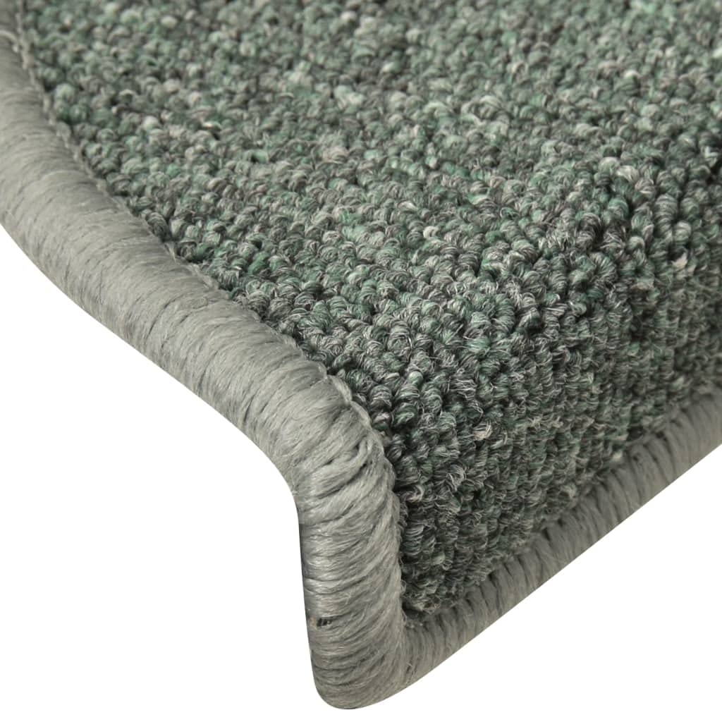 Felpudos para escaleras 15 uds 56x17x3 cm Verde Oscuro Semicircular Alfombras de Escalera,Protector Antideslizante de Peldaño, para Niños Ancianos y Mascotas