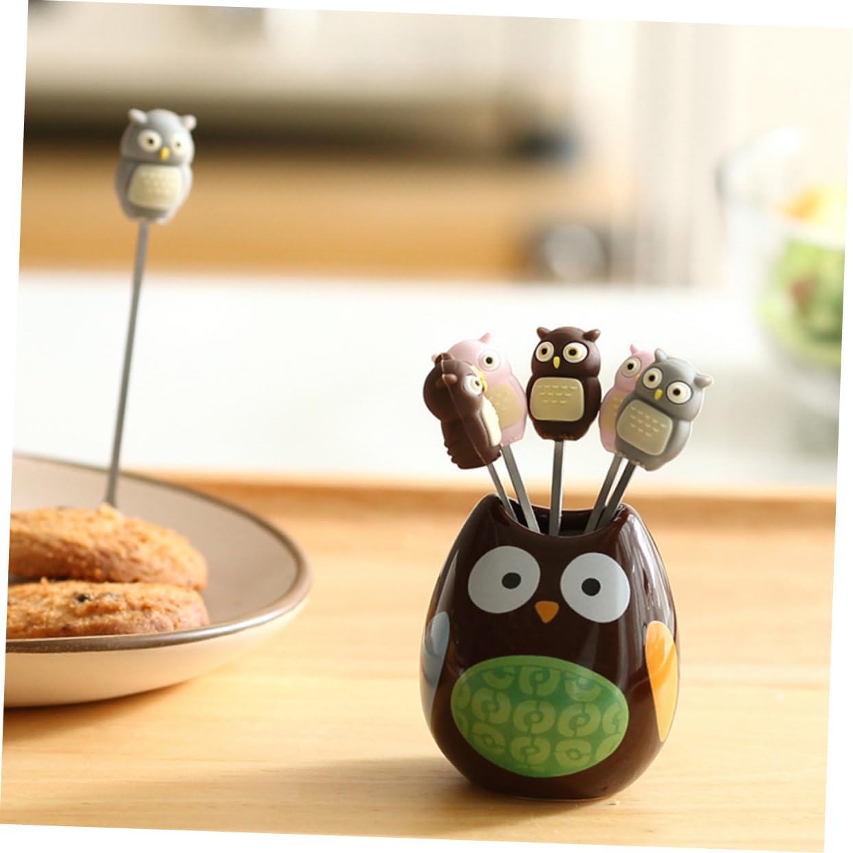 TOPBATHY 21piezas Tenedores De Acero Inoxidable Con Diseño De Búho De Frutas y Postres Para Niño Niña Incluye Soporte Para Tentempiés y Decoración De Hogar