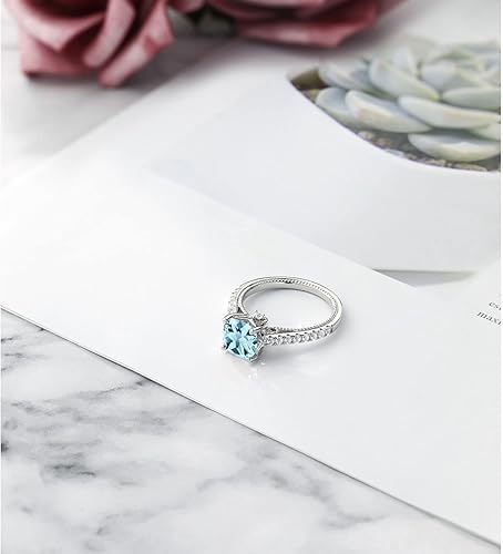 Miniatura 5 de Gem Stone King Anillo de compromiso de plata de ley 925 con piedra natal de 0.276 in y zafiro blanco creado Anillo de compromiso de boda
