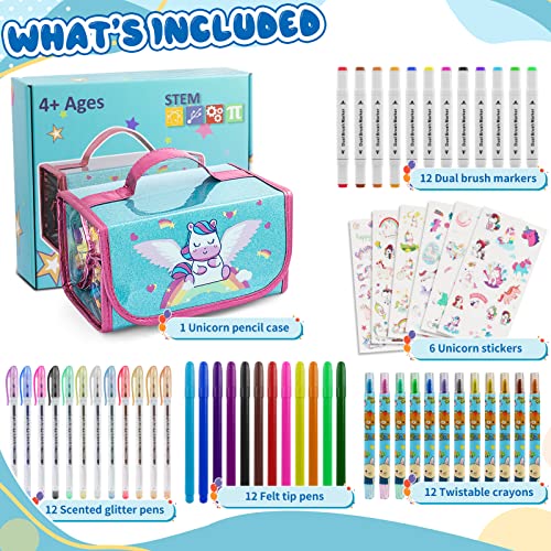 Bplustree Fruit Scented Washable Markers Set With Unicorn Pencil Case, 55 Pcs Coloring Markers Kit Art Supplies For Kids, Unicorn Gifts For Girls 4 5 6 7 8 9 10 Years Old (Blue) #TOP1