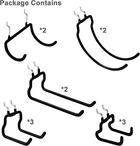 Miniatura 2 de 12 ganchos resistentes para tablero de clavijas, para organizar varias herramientas, para tablero de clavijas de 1/4 de pulgada, color negro
