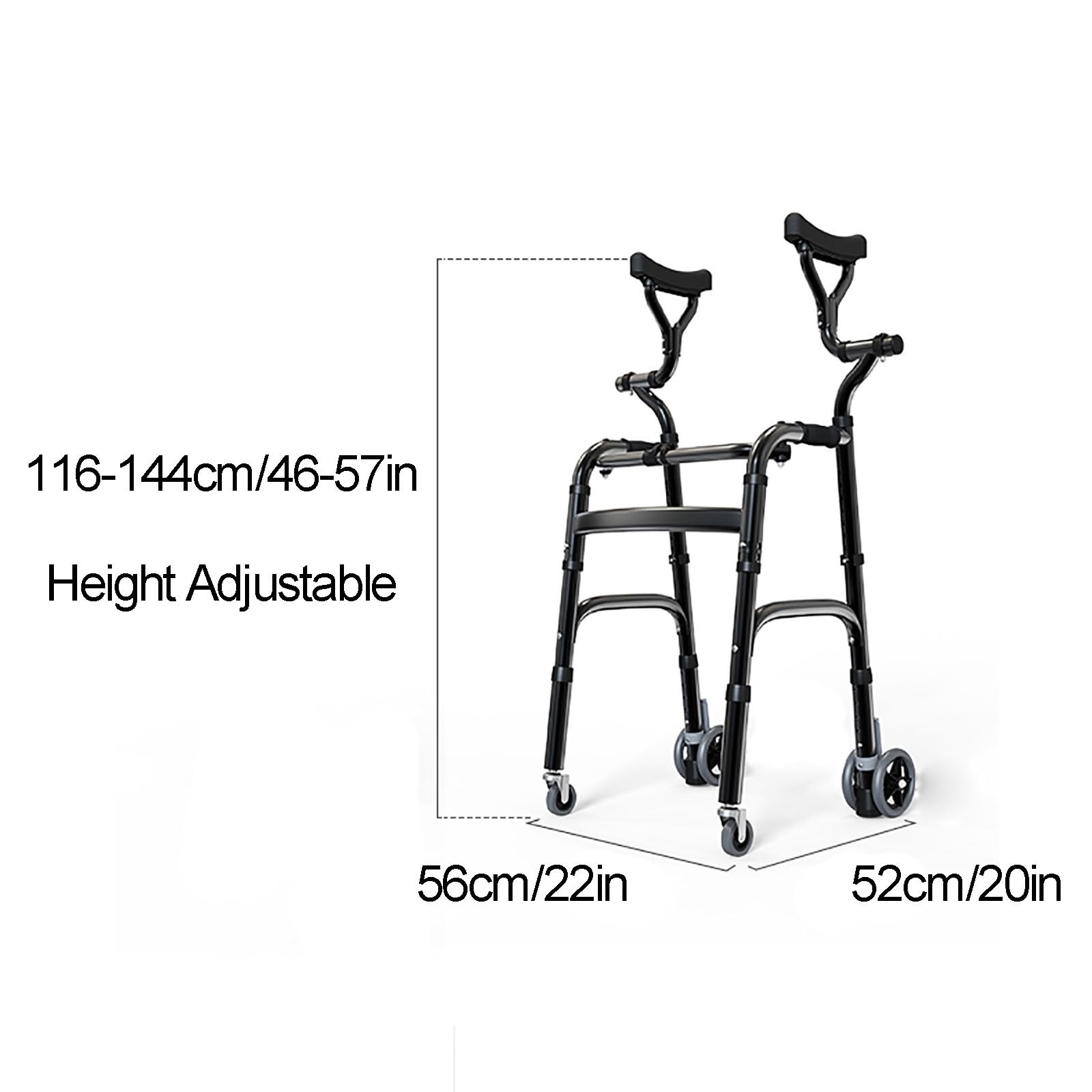Andador plegable con ruedas y asiento para personas mayores, marco de aleación de aluminio ligero con soporte en las axilas para asistencia de movilidad