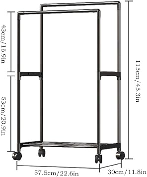 Double Rods Clothes Rack Rolling Clothing Rack For Hanging Clothes Portable Wardrobe Metal Garment Racks For Bedroom Laundry Living Room(White)
