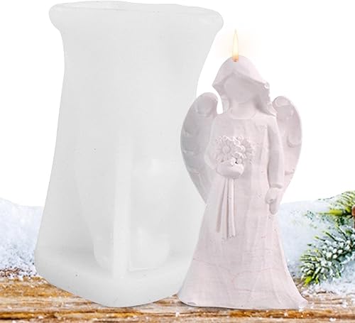 Miniatura 5 de Uwariloy Molde de vela de silicona de ángel 3D, lindo molde de escultura de ángel para niña, hecho a mano, molde de cera de aroma para hacer velas,