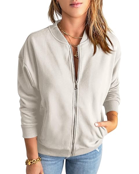 GeGekoko Womens Zip Up Sweatshirts Jackets Long Sleeve Casual Loose Outwear with Pockets