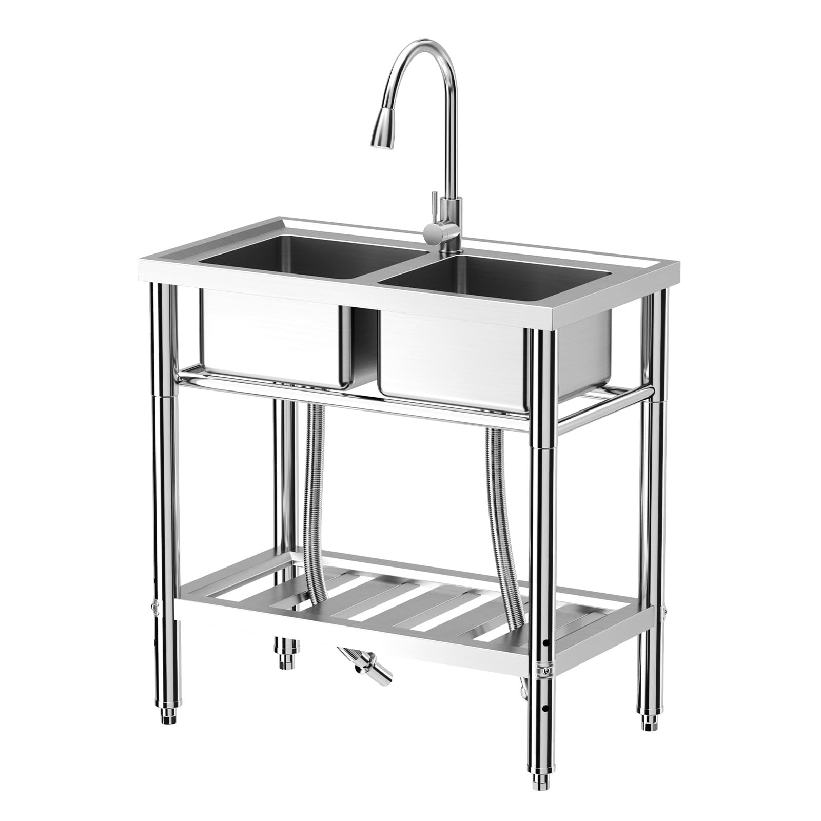 Zstar Professionelles 304 Edelstahl Doppelspülbecken – Freistehend, verstellbare Beine, mit Wasserhahn, NSF-zertifiziert – Ideal für Küche, Waschküche, Garage oder Restaurant
