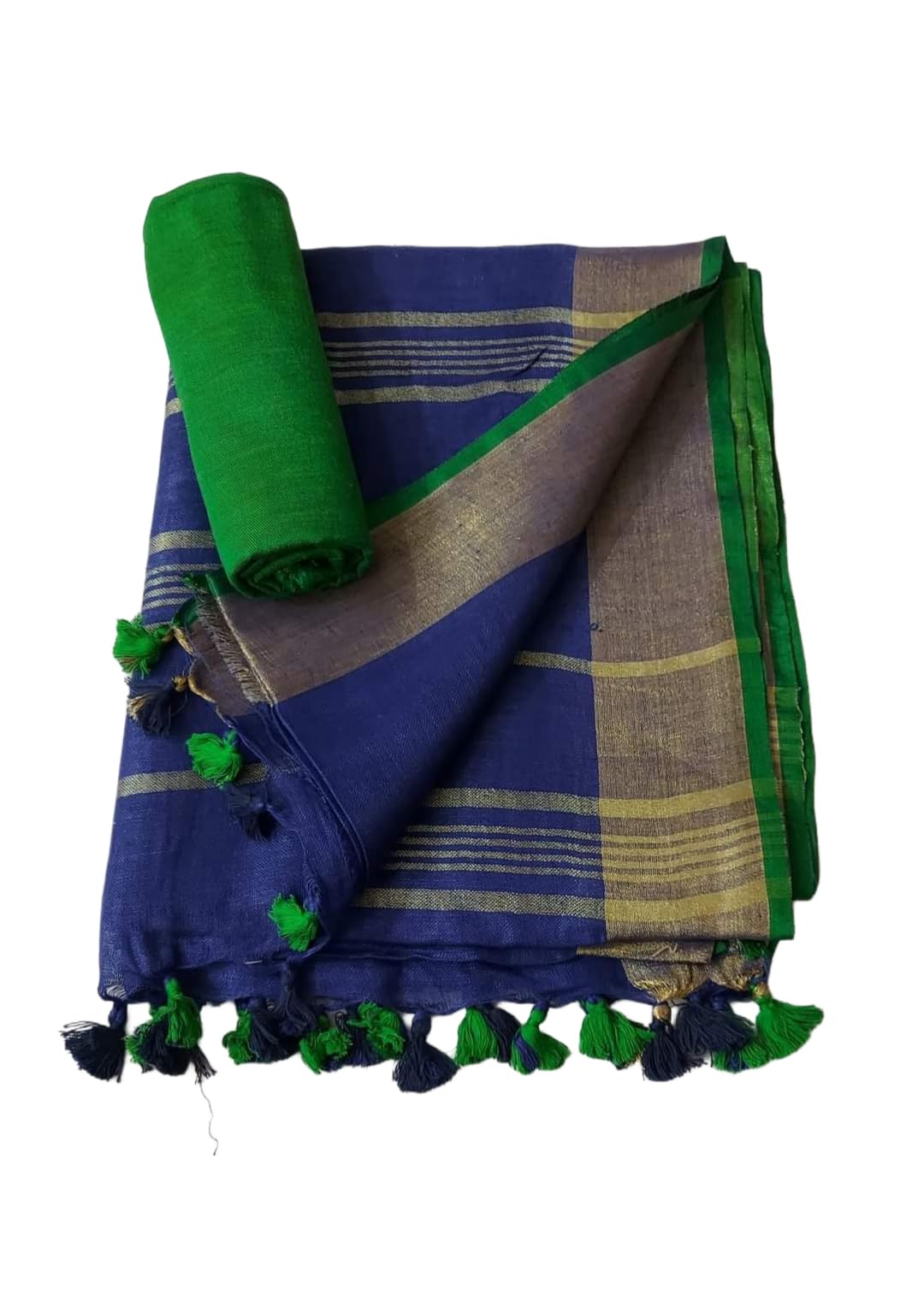 Exclusive | Women's Cotton Linen Slub Saree with Contrast Unstitched Blouse Piece and Zari Border & Pallu_Free Size_Variation_