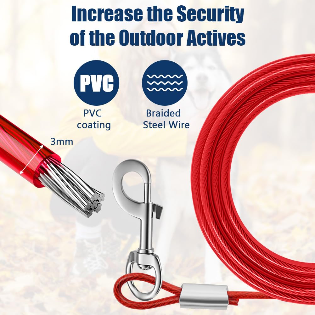 Aomig 20FT(3M) Dog Stake and Tie Out Cable, Heavy Duty Dog Tie Out Cable with Spiral Ground Stake, Sturdy Dog Lead Stake - Image 3