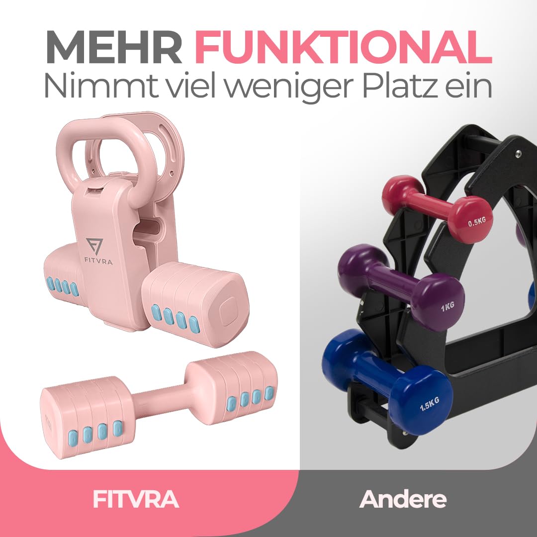 Verstellbare Hanteln 2 in 1, Hantel Set und Kettlebell | Kurzhanteln für Home Gym: 1-3 kg, Kettlebell 2,5-6,5 kg und 3 Widerstandsbänder