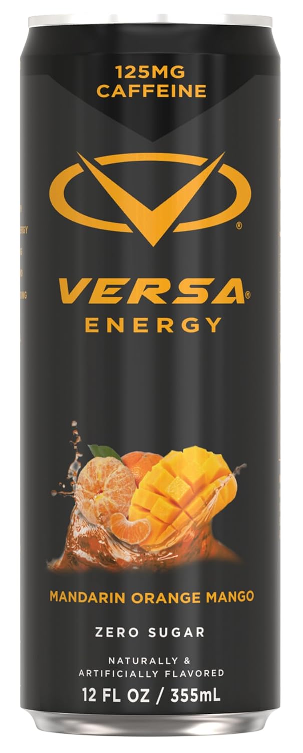 VERSA Energy by PEScience, Sugar Free Energy Drink, 125mg Caffeine, Perfectly Carbonated, Mandarin Orange Mango, Case of 12