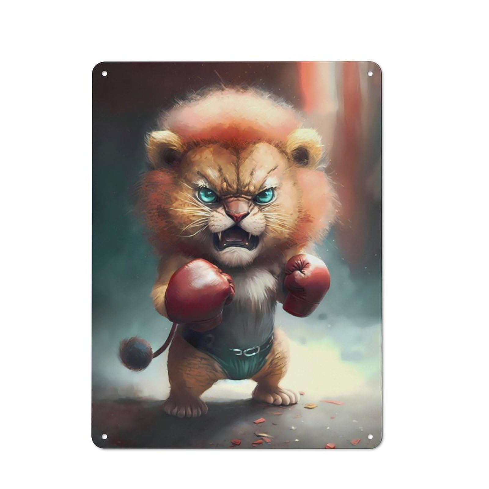 Junmoney Angry Lion Cub Boxer Loft Style Metal Wall Sign 40X30cm Featuring Studio Wall Art For Loft, Studio, Office Or Creative Room