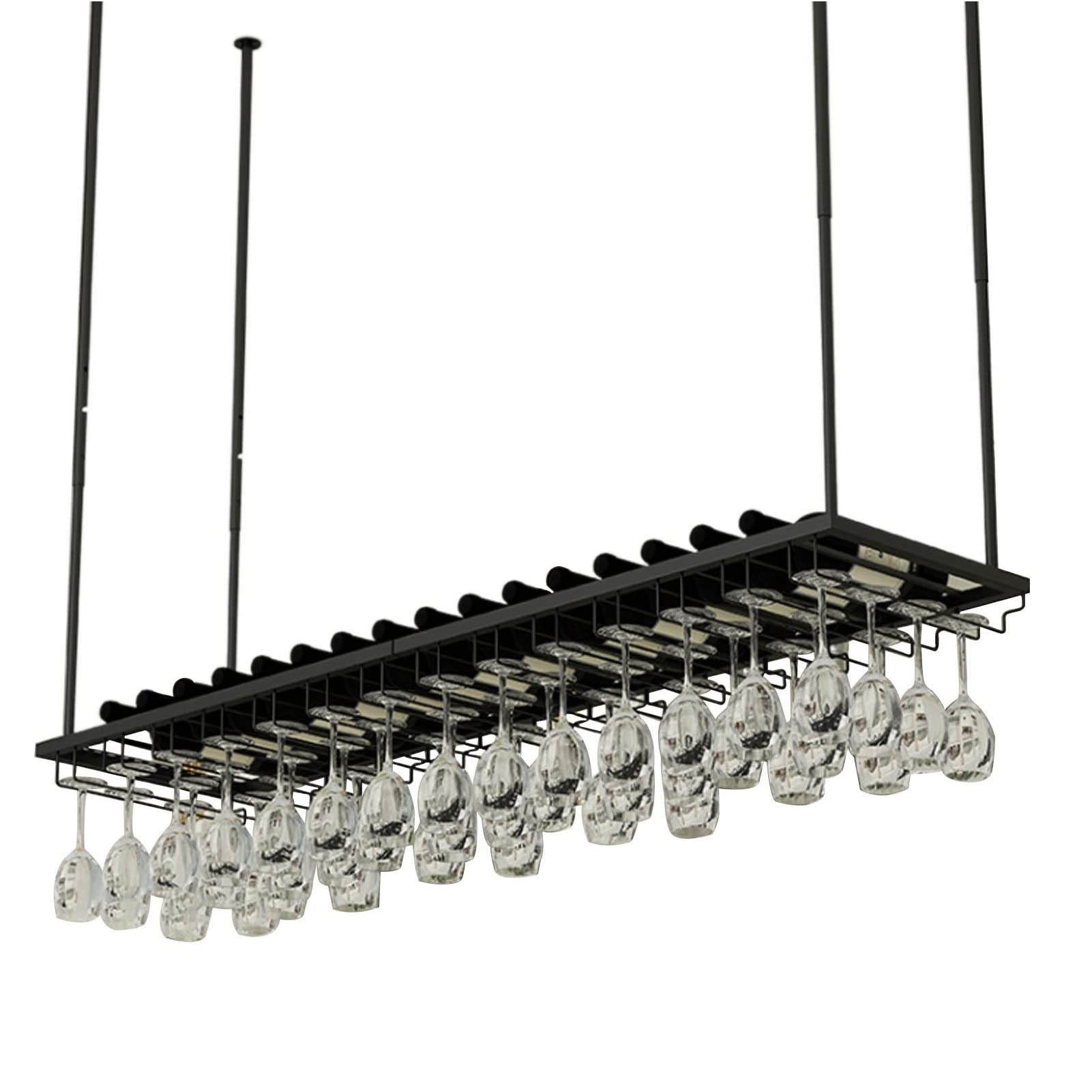 Support à vin suspendu noir en métal de 80cm pour l'organisation moderne de vos verres à pied
