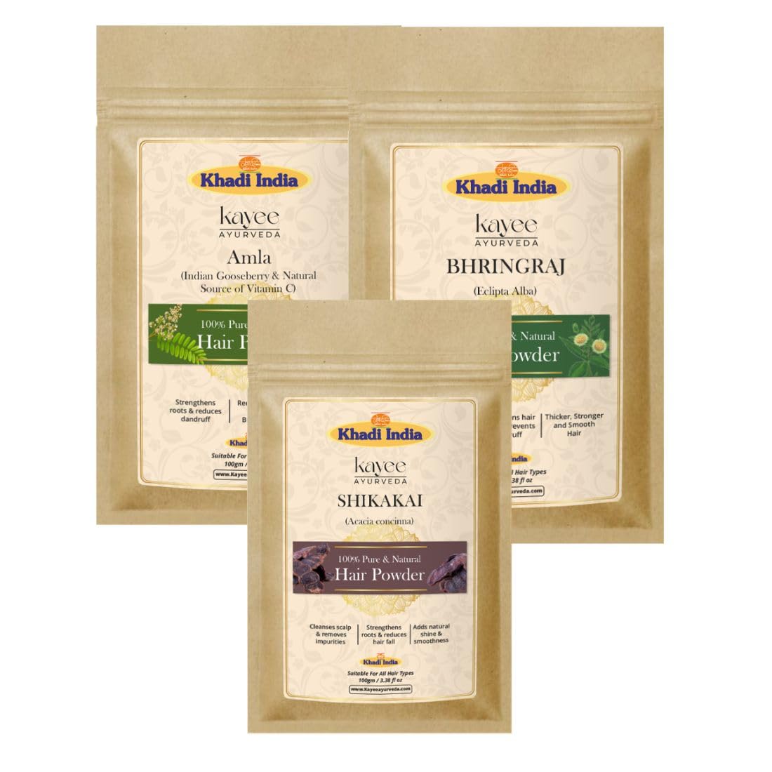 Khadi Kayee Ayurveda Amla, Bhringraj & Shikakai Hair Powder | Natural Ayurvedic Herbal Hair Mask Powder | Promotes Hair Growth, Reduces Hair Fall, Deep Cleanses Scalp, Controls Dandruff & Adds Natural Shine For Men & Women | Chemical-Free- Pack of 3-picture-37
