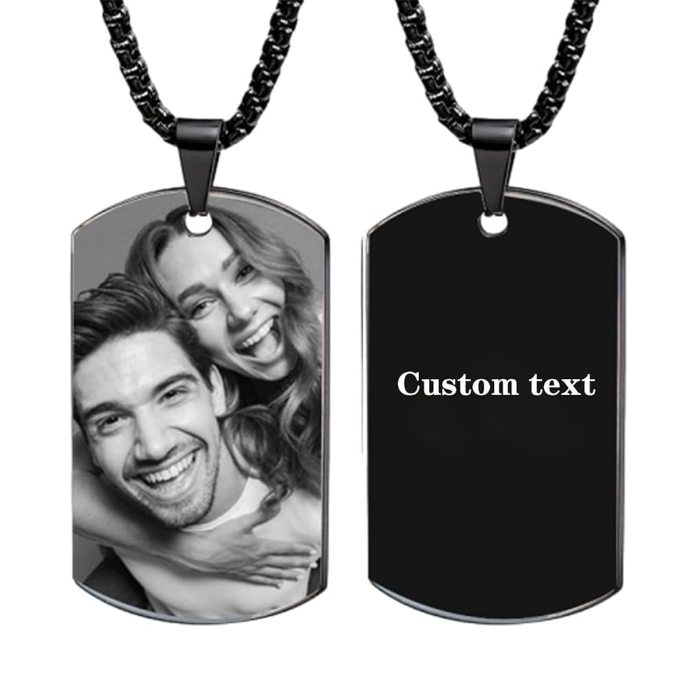 Ciondolo Rettangolare Personalizzato Con Foto E Testo - Acciaio Argentato, Catena 45 Cm, Regalo Per Coppie, Famiglia, Animali - Foto 14