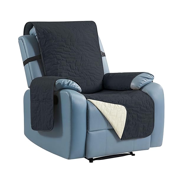 CUCRAF Non Slip Quilted Sofa Cover, Water Resistant Slipcover Furniture Protector for 1 Cushion Sofa Pet Friendly, Washable Couch Cover with Adjustable Elastic Straps (Small Recliner, Black)