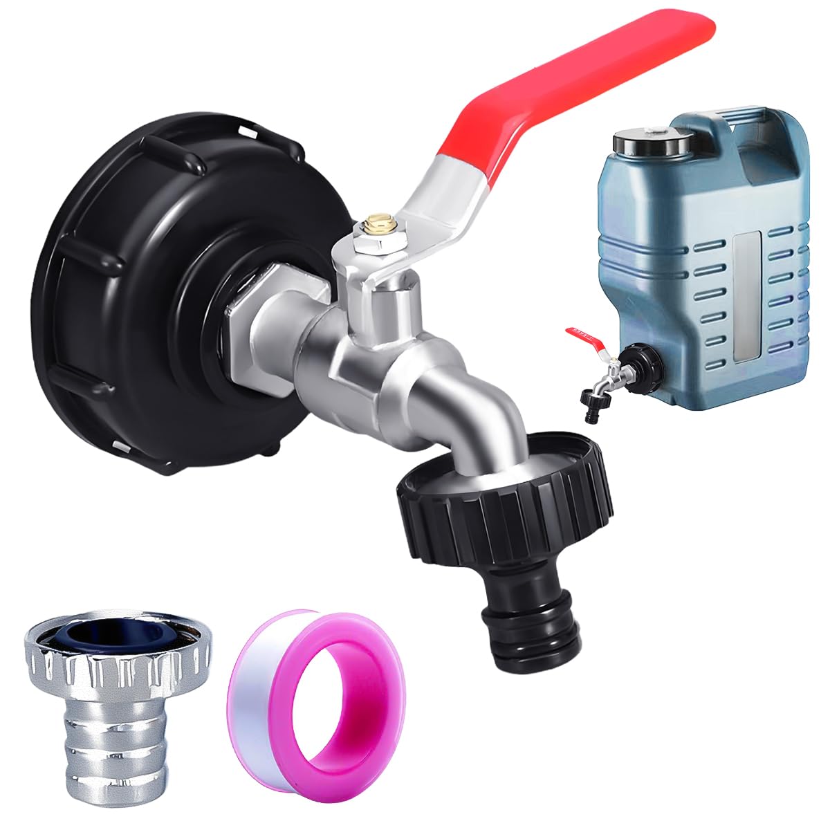 Adattatore A Collo D'Oca Per Serbatoio IBC 1000L | Rubinetto In Ottone Con Attacco 3/4" E Set Completo Per Cisterna - 3