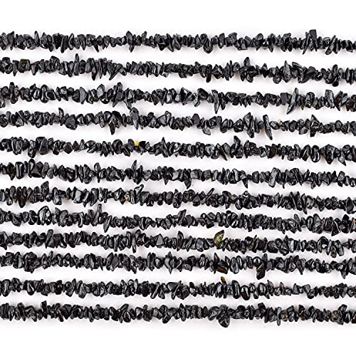 Qnavic Natural Black Spinel Gemstone Beads Nugget Chips Drilled Stone Chakra Healing Crystals Diy Jewelry Making Wholesale Bulk Loose Supply Strand 33 Inch (10 Strand) #TOP3