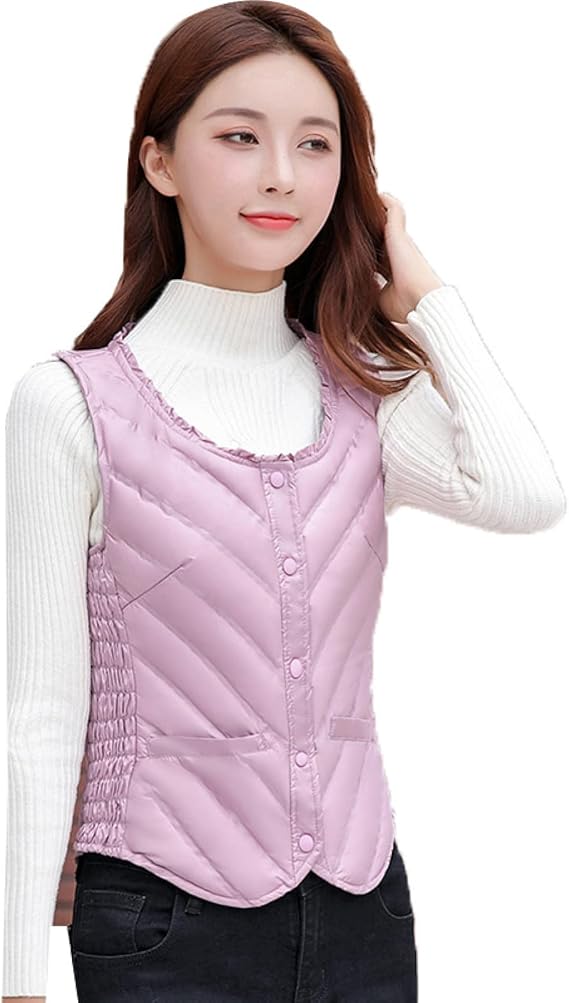 Amazon インナーベスト 大きいサイズ レディース ダウンベスト ショートベスト 無地 スリム ライトダウン ベスト 可愛い おしゃれ 秋服 冬服 着痩せ ファッション レディースベスト 暖かい 防寒 保温 ラウンドネック 防風 ボタン付き ベスト 通販