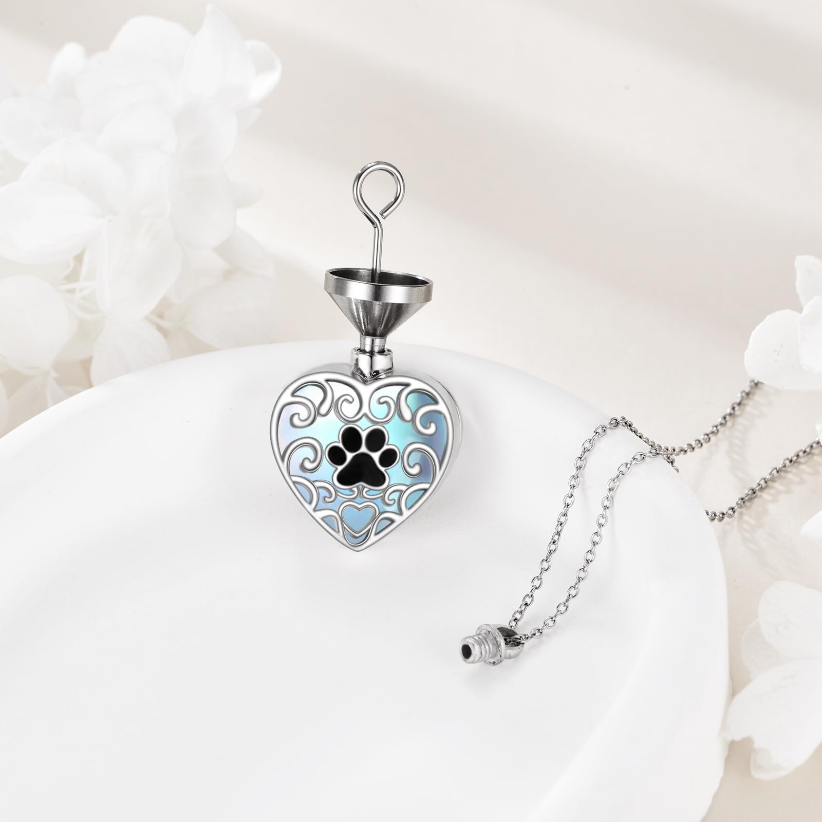 SILBAZ Urn Necklace for Ashes Copper Cremation Necklace for Ashes Heart Ashes Necklace Cat Dog Paw Print with Moonstone Pendant for Ashes