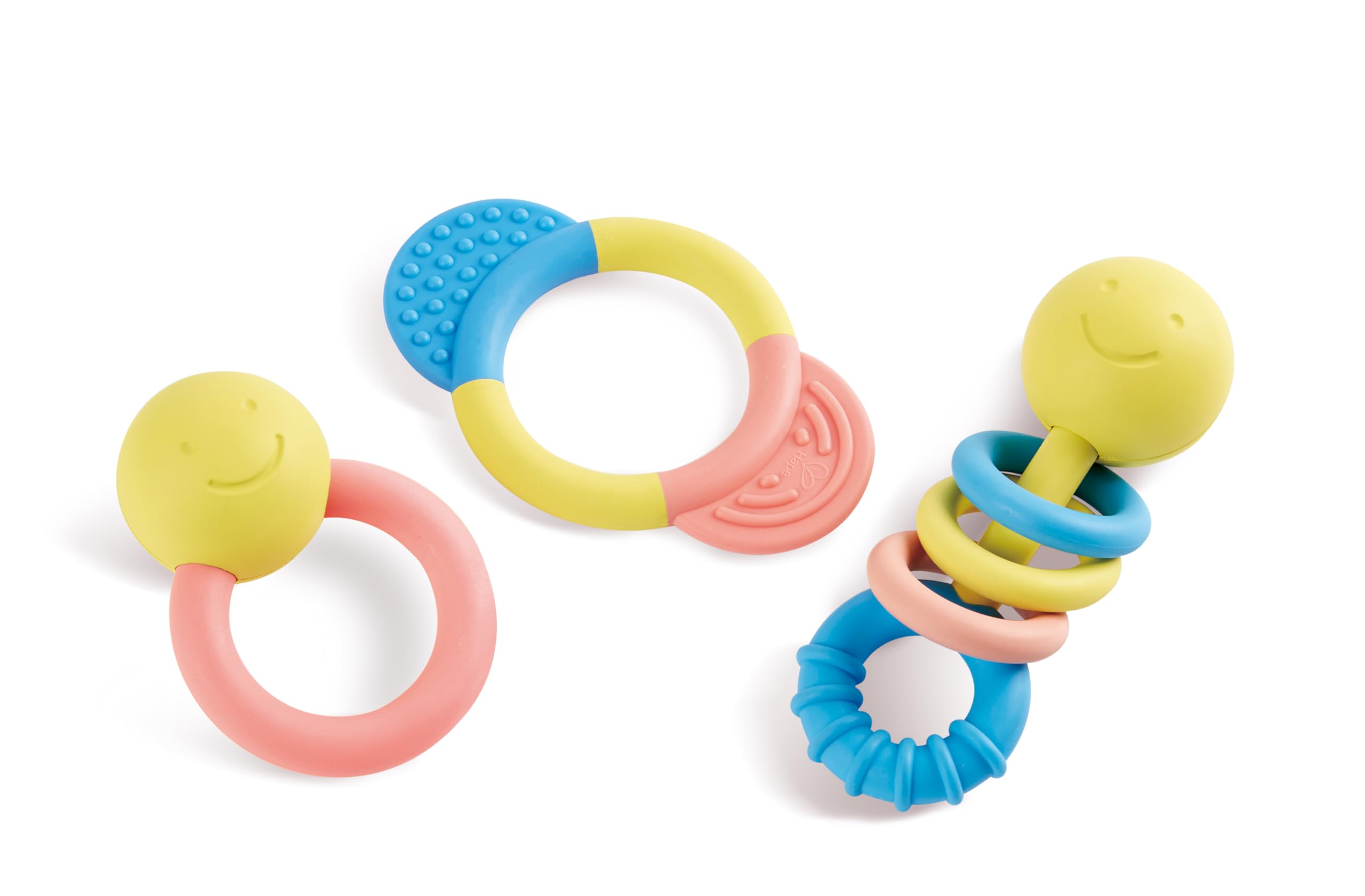 Hape Baby Rattle and Teether Collection - Made from Rice, Eco-Friendly Baby Sensory Toy, 0M+