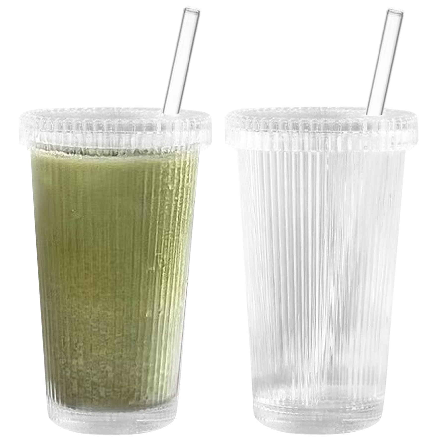 Tasse à rayures verticales pour café glacé et boissons fraîches en terrasse