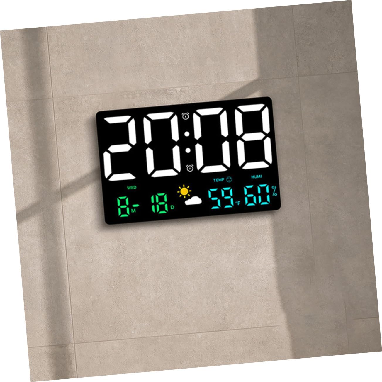 Garneck Led Temperature and Humidity Digital Wall Clock Large Display Alarm Clock Weather for Home Office