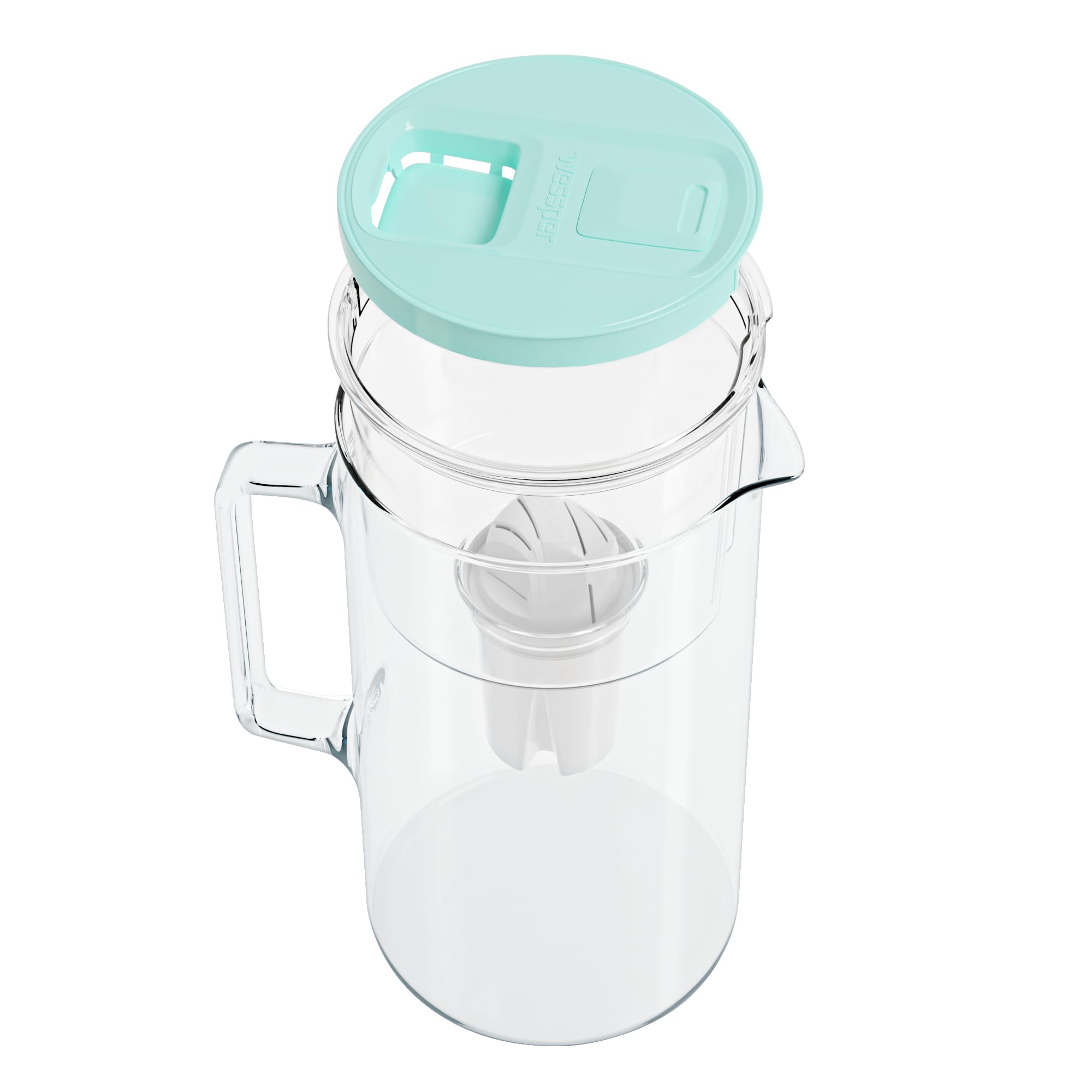 Wessper Jarra Filtradora de Vidrio con Contador LED de Agua 3 L | Compatible con el Filtro Brita Classic, Filtro de Agua que Reduce la cal y el Cloro | Jarra Filtrante + 1x Cartucho – Menta