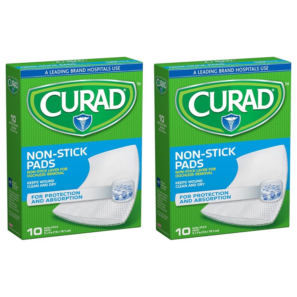 CuradNon-Stick Pads, 3 Inches X 4 Inches 10 Count (Pack of 2) (Packaging May Vary)