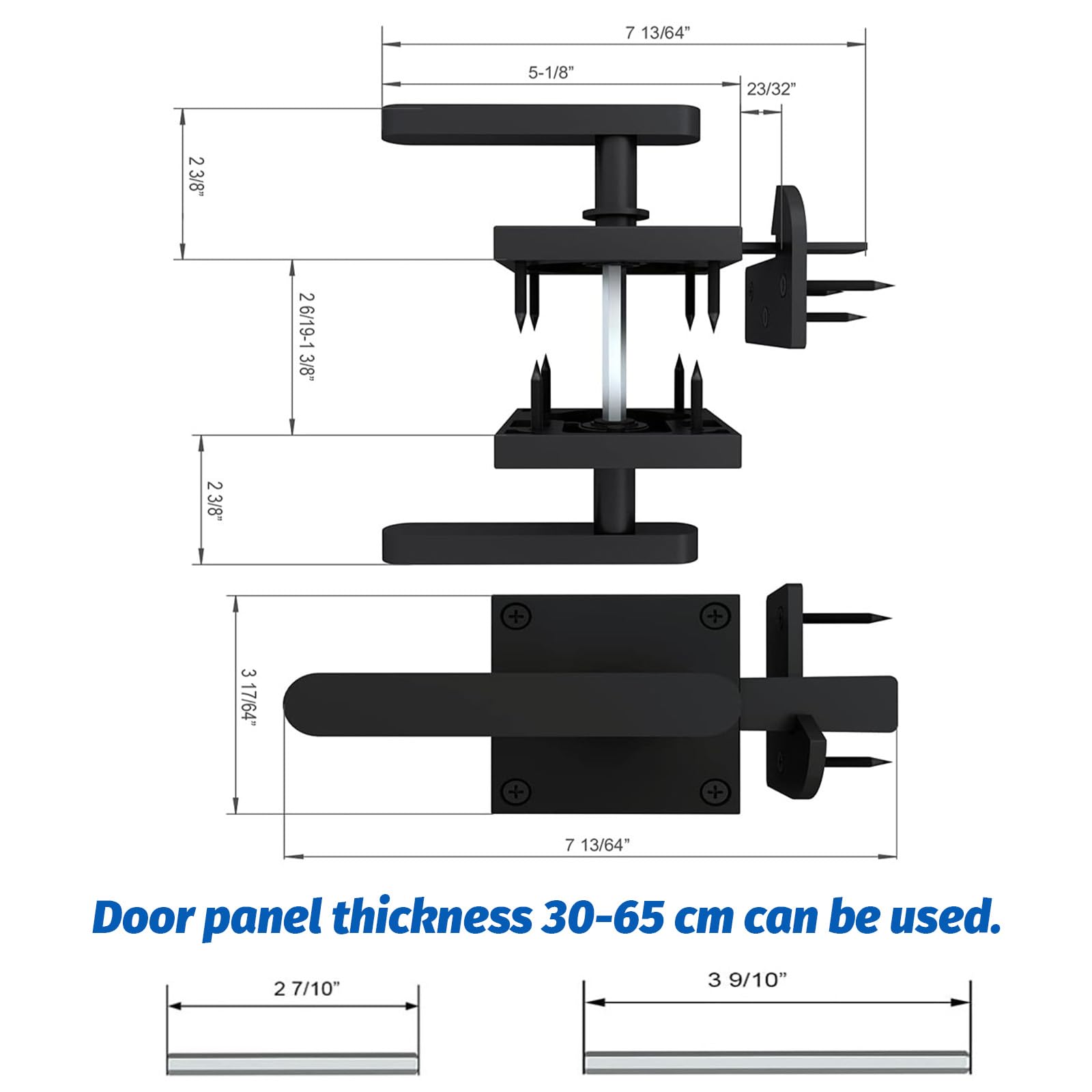 Doppelseitiger Torriegel, Robuste Schwingtürriegel, Zaunriegel, Torbeschläge für Holzzaun, Türriegel Riegelschloss Aluminium für Gartentor, Scheunentor, Holztüren, Zauntür (Schwarz)
