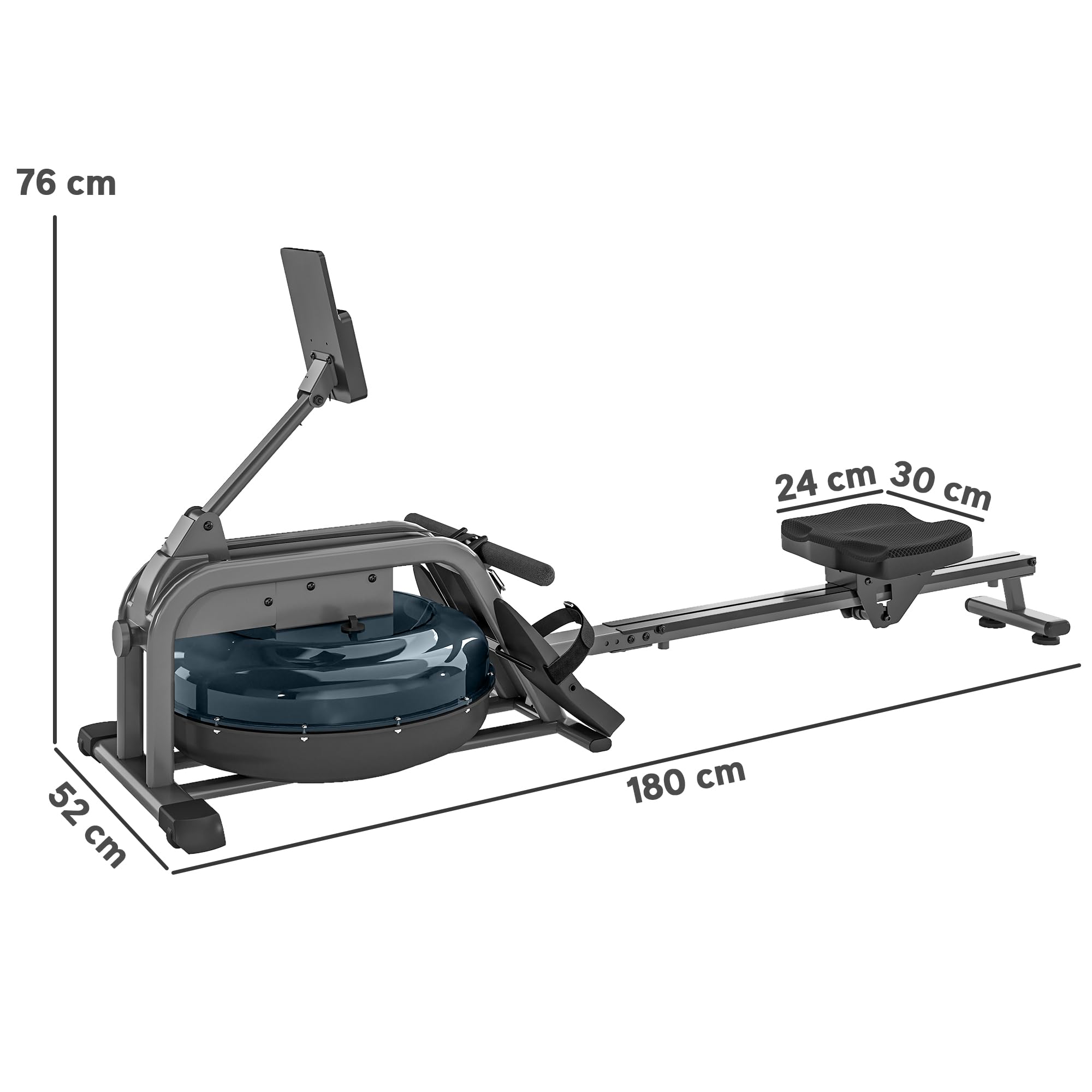 SPORTNOW Rameur à Eau pour Musculation d'appartement, 6 Niveaux de résistance, écran LCD avec Support Tablette, Rangement Vertical à roulettes, Charge Max 135 kg, Acier