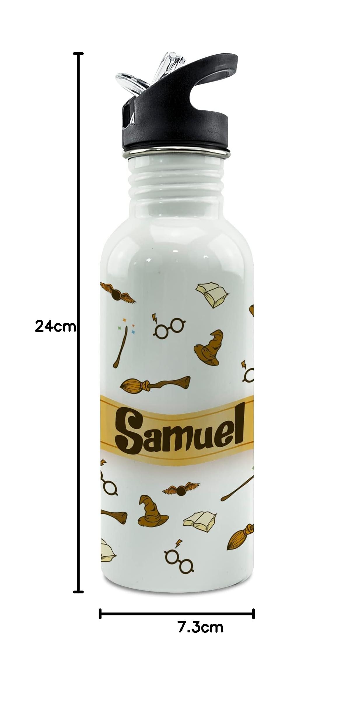 LolaPix Botella personalizada. Botella acero inoxidable. Libre BPA. Capacidad 600ml. Regalos personalizados para fans. Botella Straw Stop. MAGO