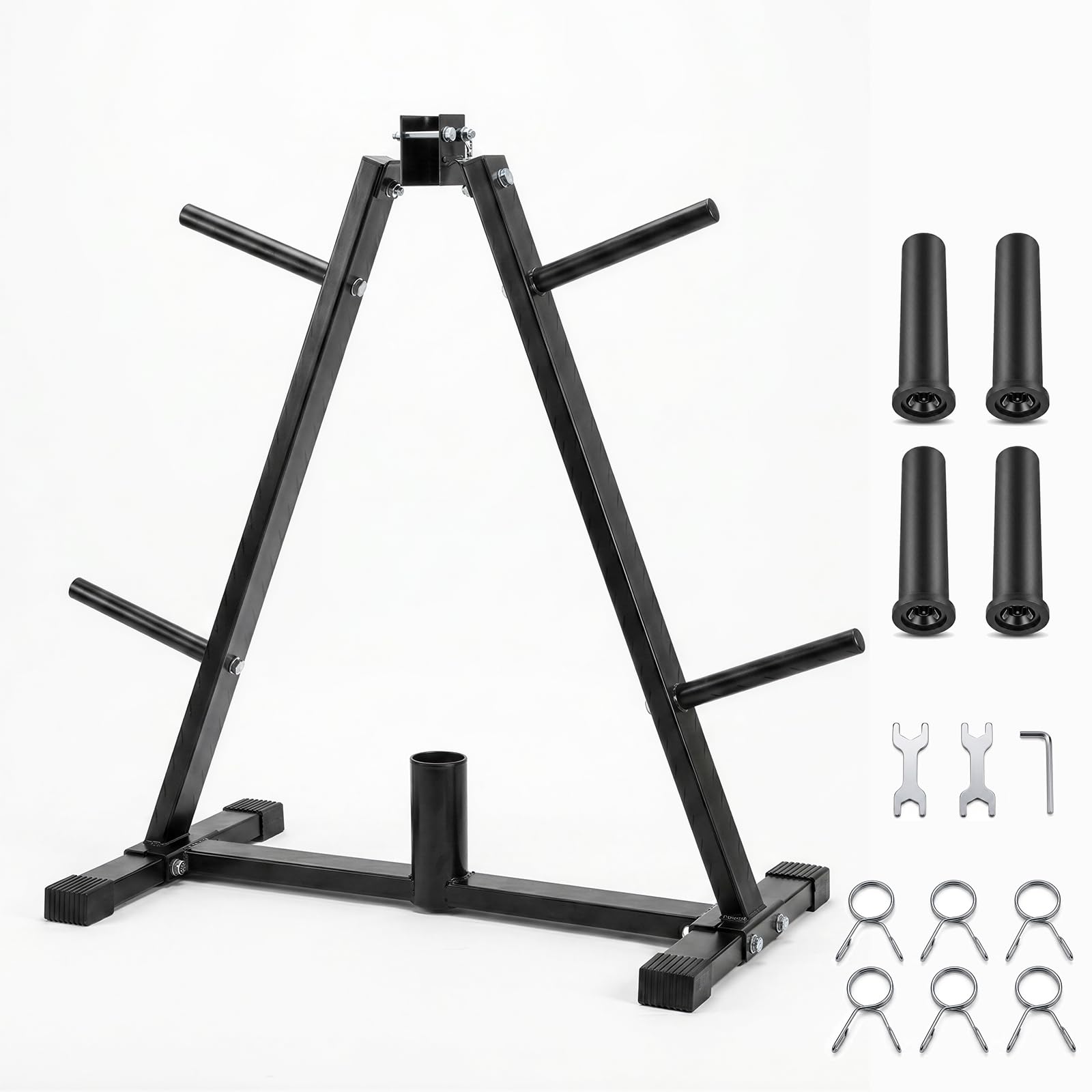 Centra Weight Plate Rack Heavy Duty Steel, Storage Stand with Barbell Holder for Home Gym, 250kg Capacity for 1" & 2" Olympic Plates, Space Saving Exercise Equipment