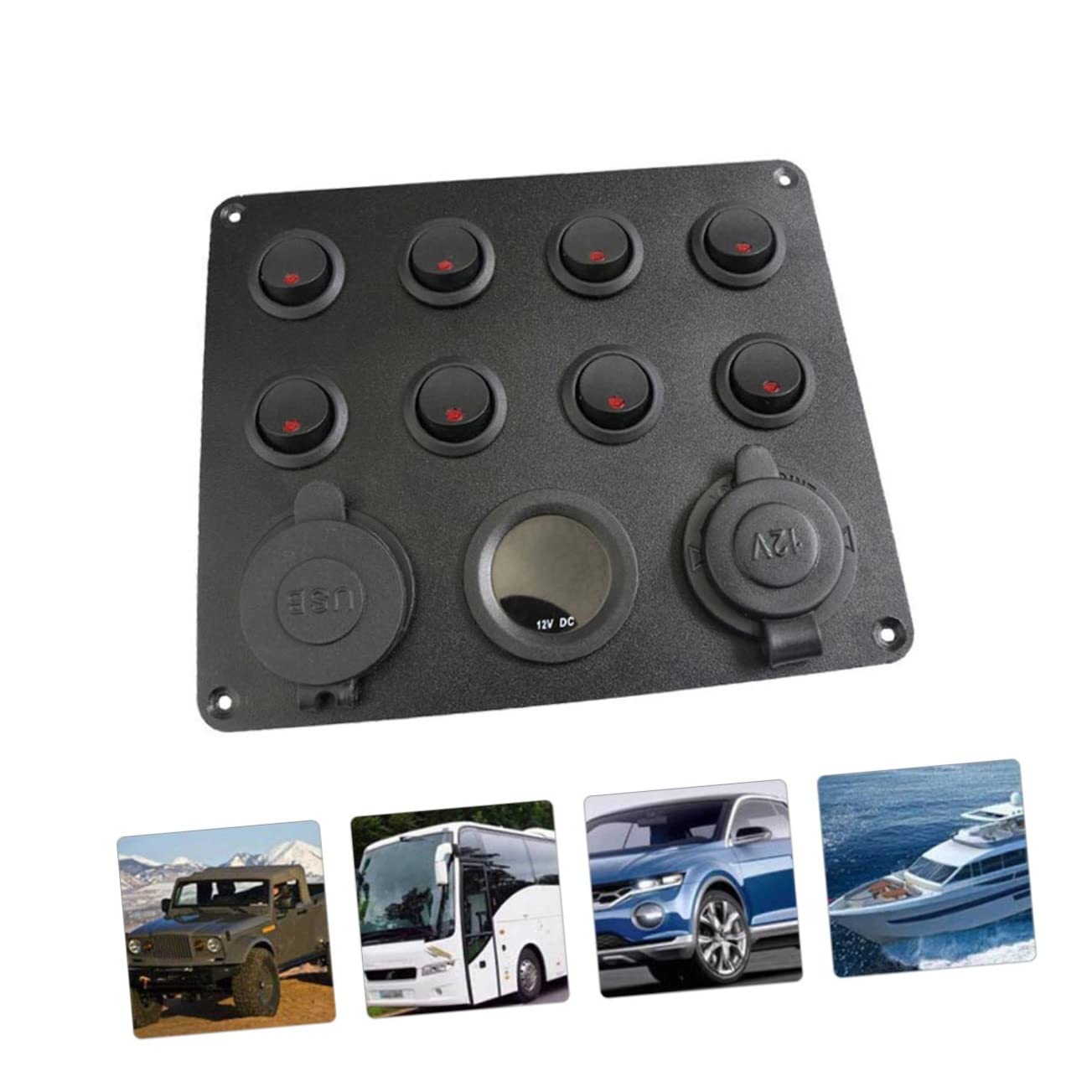 8-fach Kfz Panel mit Zwei USB Steckdosen und Digitalem Voltmeter