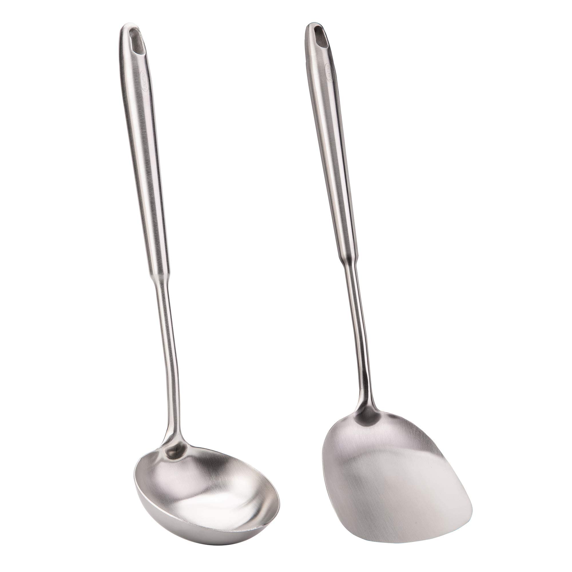 HonGien Set di 2 spatole in acciaio inox 304, spatola wok e mestolo