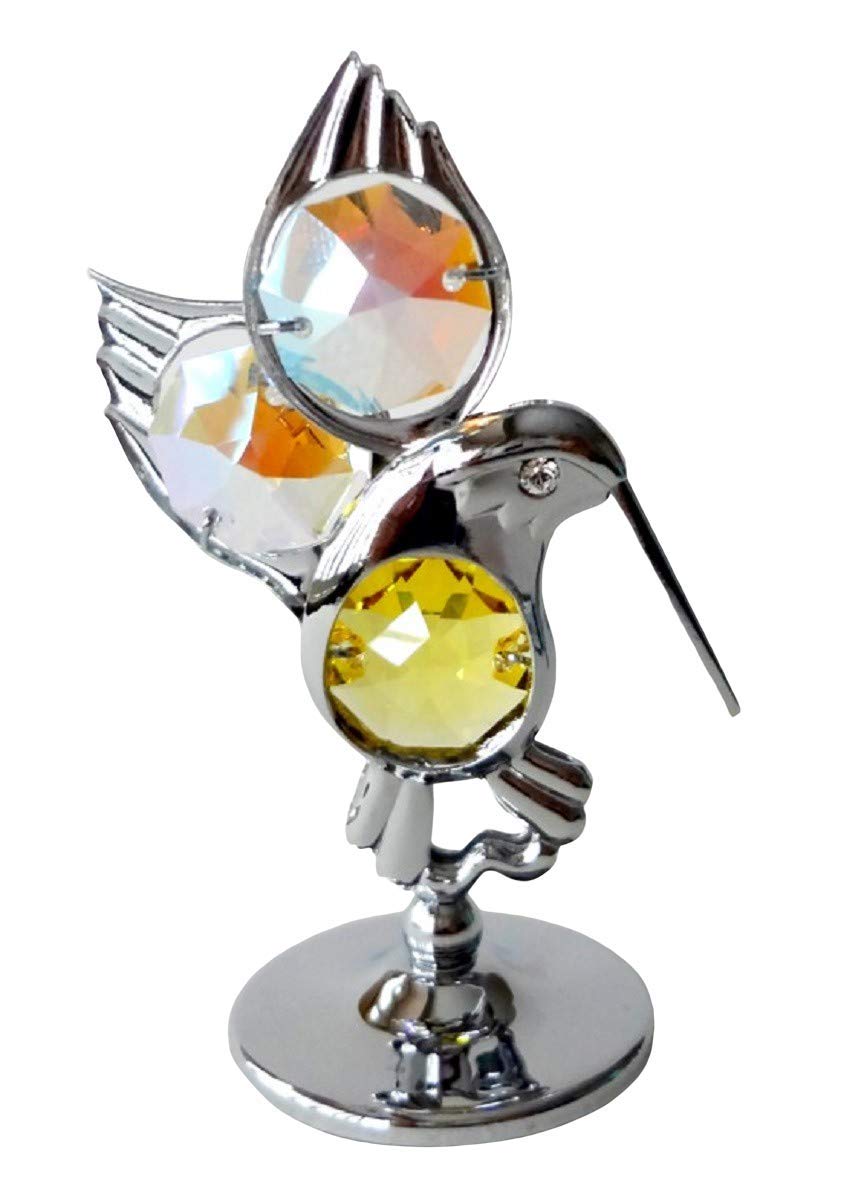 Crystocraft Amber Fantail Hummingbird Crystal Ornament With Bohemian Crystals Gift Boxed And Aurora Borealis Crystals Silver Chrome Plated Perfect Keepsake Collectors Gift